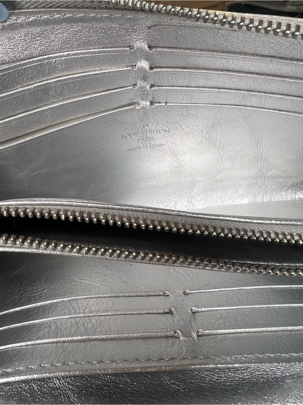 Louis Vuitton Silver Metallic Suhali Zip Wallet with Front Zip Pocket